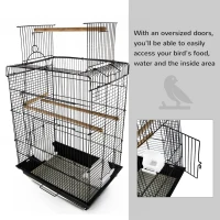PawHut 28"H Steel Bird Cage with Open Play Top, Perch, Feeding Bowl for Parrot Lovebirds Parakeets Cockatiels - Black(m-6)