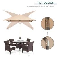 Outsunny 6.5x10ft Patio Umbrella Rectangle Aluminum Tilt Garden Market Parasol Outdoor Sunshade Canopy with Crank (Tan)(m-4)
