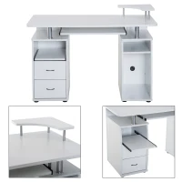 HOMCOM Multi-Function Computer Desk Home Office Workstation with Sliding Keyboard Tray, Elevated Shelf, Drawers and CPU Stand, White(m-10)