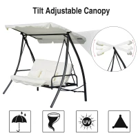 Outsunny 3 Seater Swing Chair 2-in-1 Lounge Hammock Cushioned Seat Portable Outdoor Porch with Canopy Cream White(m-2)