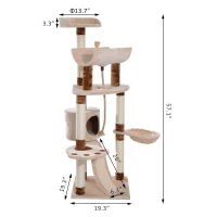 PawHut 57" Cat Tree Tower Furniture Kitty Pet Play Scratching Post W/ Condo, Beige(m-3)