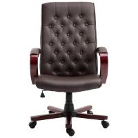 Vinsetto High Back Faux Leather Office Chair with Button Tufted Design, Executive Computer Desk Chair with Solid Wood Feet and Arms, Brown(m-12)