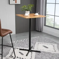 HOMCOM 23.5" Industrial Modern Pub Bar Table, 40.5 Inch Height Adjustable Cocktail table Square Dining Table for Kitchen or Dining Room, Natural Wood(m-2)