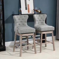 HOMCOM Upholstered Fabric Bar Height Bar Stools Set of 2, 180° Swivel Nailhead-Trim Pub Chairs, 30" Seat Height with Rubber Wood Legs, Grey(m-6)