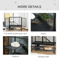 PawHut 42" Small Animal Cage with Wheels Removable Tray, 2-Tier Pet Playpen for Ferrets Chinchillas Guinea Pigs Kittens with Platform, Ramp(m-5)