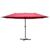 Outsunny 15ft Outdoor Twin Patio Umbrella Garden Double-Sided Market Parasol Sun Shelter with Crank Wine Red(m-6)