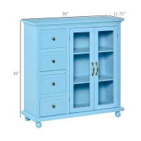 HOMCOM Storage Sideboard Cabinet with 4 Drawers and Glass Door Cupboard, Console Table for Living Room, Kitchen(m-3)