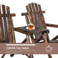 Outsunny Patio Wooden Double Adirondack Chair with Coffee Table Garden Loveseat Bench Vintage Carbonized Color(m-5)