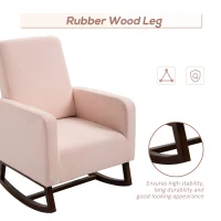 HOMCOM Accent Lounge Rocking Chair with Solid Curved Wood Base and Linen Padded Seat, Pink(m-4)