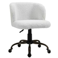 HOMCOM Faux Fur Home Office Chair, Accent Swivel Desk Chair, Makeup Vanity Seat with Adjustable Height, White(m-12)