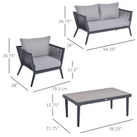 Outsunny 4 PCs PE Rattan Wicker Sofa Set Outdoor Conservatory Furniture Lawn Patio Coffee Table w/ Cushion Light Grey(m-3)