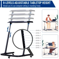 Vinsetto Height Adjustable Mobile Computer Desk with Wheels, a Simple Yet Modern Design & a Multifunctional Desktop(m-3)