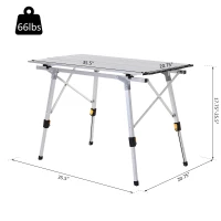 Outsunny Aluminum Foldable Camping Table Portable Lightweight Roll-up Picnic Table with Adjustable Height Design(m-3)