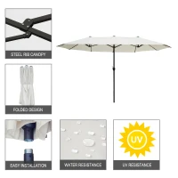 Outsunny 15ft Outdoor Twin Patio Umbrella Garden Double-Sided Market Parasol Sun Shelter with Crank Beige(m-2)