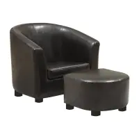 Monarch Kids' Upholstered Leather-Look Barrel Club Chair with Matching Ottoman - Dark Brown(m-1)