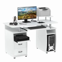 HOMCOM Multi-Function Computer Desk Home Office Workstation with Sliding Keyboard Tray, Elevated Shelf, Drawers and CPU Stand, White(m-2)