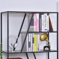 HOMCOM Modern Decorative Storage Shelf Bookcase Metal Frame for Living Room & Study Room, Black, and Wood(m-8)