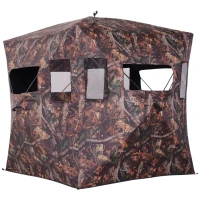 Outsunny Portable Ground Hunting Tent Shooting Birdwatching Blind Hide Tent w/ Carry Bag 2-3 Person Camouflage(m-1)