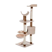 PawHut 57" Cat Tree Tower Furniture Kitty Pet Play Scratching Post W/ Condo, Beige(m-7)