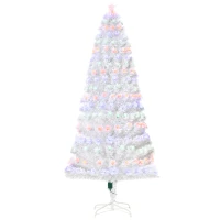 HOMCOM 7ft Tall Fir Artificial Christmas Tree with Realistic Branches, 280 Multi-Color Fiber Optic LED Lights and 280 Tips, White(m-10)
