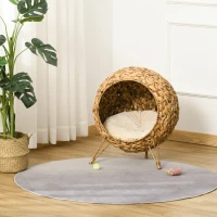 PawHut Elevated Cat House, 20.5" Natural Hyacinth Basket, Cozy and Breathable Design for Cats' Comfort and Circulation(m-6)
