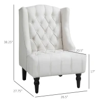 HOMCOM Linen Fabric Button Tufted Wingback Accent Chair with Thick Padded Cushioned Seats and Wooden Legs for Living Room and Bedroom, Beige(m-3)