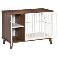 PawHut Furniture Style Dog Crate, w/ Wooden Top, Door, for Small Dogs, Brown(m-9)
