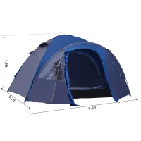 Outsunny Double Layer Camping Tent 2 - 4 Person Portable Folding Dome Shelter Hiking Travel Tent Blue(m-3)