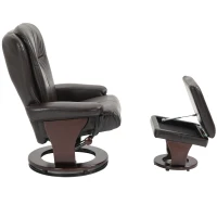 HOMCOM Swivel Recliner Chair Thick Padded with Storage Ottoman, Wrapped Wood Base & Faux Leather for Living Room, Bedroom, Office, Dark Brown(m-11)