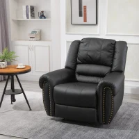 HOMCOM Recliner Chair Added Footrest Cushion Padded Seat Modern Nail Sofa PU Leather for Living Room Club Home Theater Seating, Black(m-2)