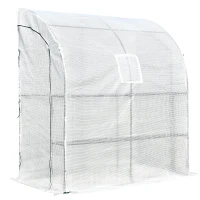 Outsunny 7' x 3' x 7' Outdoor Lean-to Walk-In Greenhouse, Plant Gardening Green House with Roll-up Mesh Windows, Zipper Door and 3-Tier Shelves, White and Green Frame(m-8)
