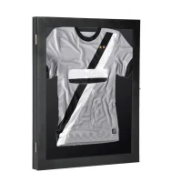 Open Box HomCom 35" x 28" Wooden Wall Mounted Jersey Memorabilia Shadow Box Display Case with Latch - Black(m-1)