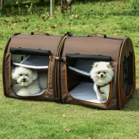 PawHut 39" Portable Soft-Sided Pet Cat Carrier With Divider, Dual Compartment, Soft Cushions, & Storage Bag - Brown(m-2)
