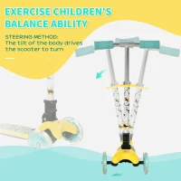 Aosom Kick Scooter for Kids, Foldable Children's Scooter with 3 Wheels, Adjustable Height, and Flashing LED for Boys and Girls, Yellow(m-6)