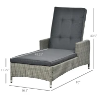 Outsunny Patio PE Rattan Wicker Chaise Lounge Chair Outdoor 5-Position Adjustable Recliner Lounge Furniture w/ Cushion for Garden Poolside Balcony Deep Grey(m-3)