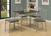 Monarch 5 Piece 40" Rectangular Metal Framed Table and Chairs Dining Set - Cappuccino / Silver(m-2)