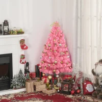 HOMCOM 4ft Fir Artificial Christmas Tree with Realistic Branches, 130 Multi-Color Fiber Optic LED Lights and 130 Tips, Pink(m-9)