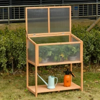 Outsunny Wooden Cold Frame Greenhouse Flower Planter Raised Potted Plant Protection Box with Openable Top & Detachable Shelf, 36" x 20" x 41"(m-9)