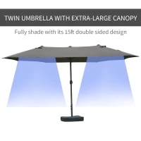Outsunny Patio Umbrella 15' Steel Rectangular Outdoor Double Sided Market with base, UV Sun Protection & Easy Crank for Deck Pool Patio Dark Gray(m-4)