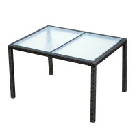 Outsunny 7pcs Outdoor Rattan Dining Set Wicker Furniture Cushioned Seat 6 Armchair 1 Glass Table Garden Patio All Weather Sectional Set(m-8)