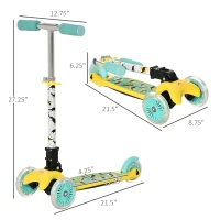 Aosom Kick Scooter for Kids, Foldable Children's Scooter with 3 Wheels, Adjustable Height, and Flashing LED for Boys and Girls, Yellow(m-3)
