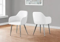 Monarch 2pc Cushioned Dining Chair with Tapired Metal Legs and Leather-Look Upholstery - White / Chrome Metal(m-2)
