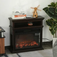HOMCOM Electric Fireplace with Shelf, Storage Rack, Side Console Table, LED Log Flame, Auto Cut-Off, Remote Control, Dark Coffee(m-10)