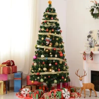 HOMCOM 7 ft Tall Artificial Fiber Optic Pre-Lit Holiday Christmas Tree(m-1)