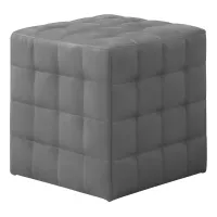 Monarch Tufted Cube Shaped Ottoman - Grey Leather-Look(m-1)