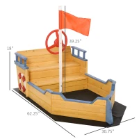 Outsunny Kids Wooden Sandbox Pirate Ship Sandboat w/ Bench Seat Storage Space Ceder Wood(m-3)