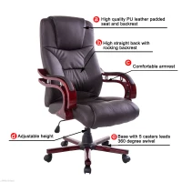 HOMCOM PU / Wood High-Back Executive Swivel  Computer Office Chair, Brown (m-4)