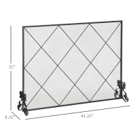 HOMCOM 41x32in Single Panel Fireplace Screen, Steel Mesh Fire Spark Guard Cover Art Modern Decoration for Living Room, Black(m-3)