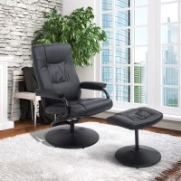 HomCom Ergonomic Faux Leather Lounge Armchair Recliner And Ottoman Set - Black(m-2)