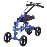 HOMCOM Foldable Dual Pad Steerable Leg Knee Walker Scooter with Basket Attachment - Blue(m-8)